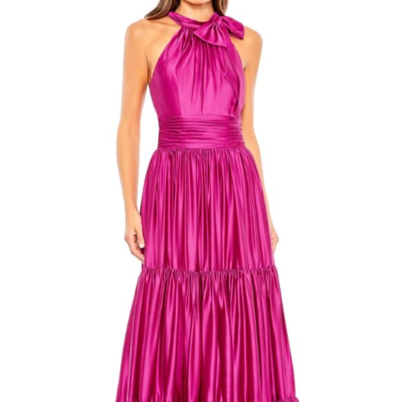 MAC DUGGAL 506581 RUFFLE TIERED SOFT TIE HALTER NECK GOWN sz 8 - Picture 4 of 7